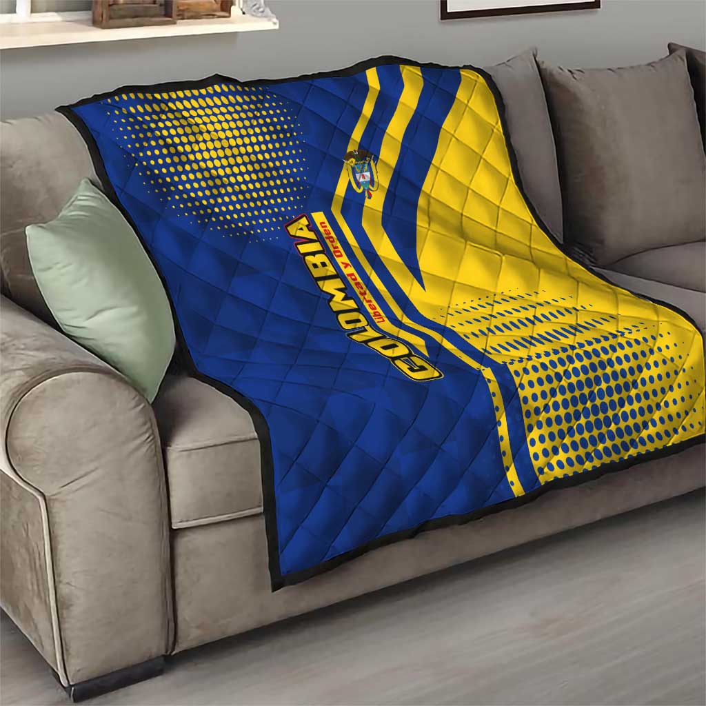 Colombia Flag Colors Quilt with National Crest and Libertad y Orden Motto Design - Wonder Print Shop