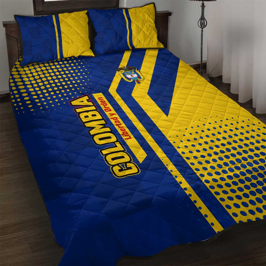 Colombia Flag Colors Quilt Bed Set with National Crest and Libertad y Orden Motto Design - Wonder Print Shop