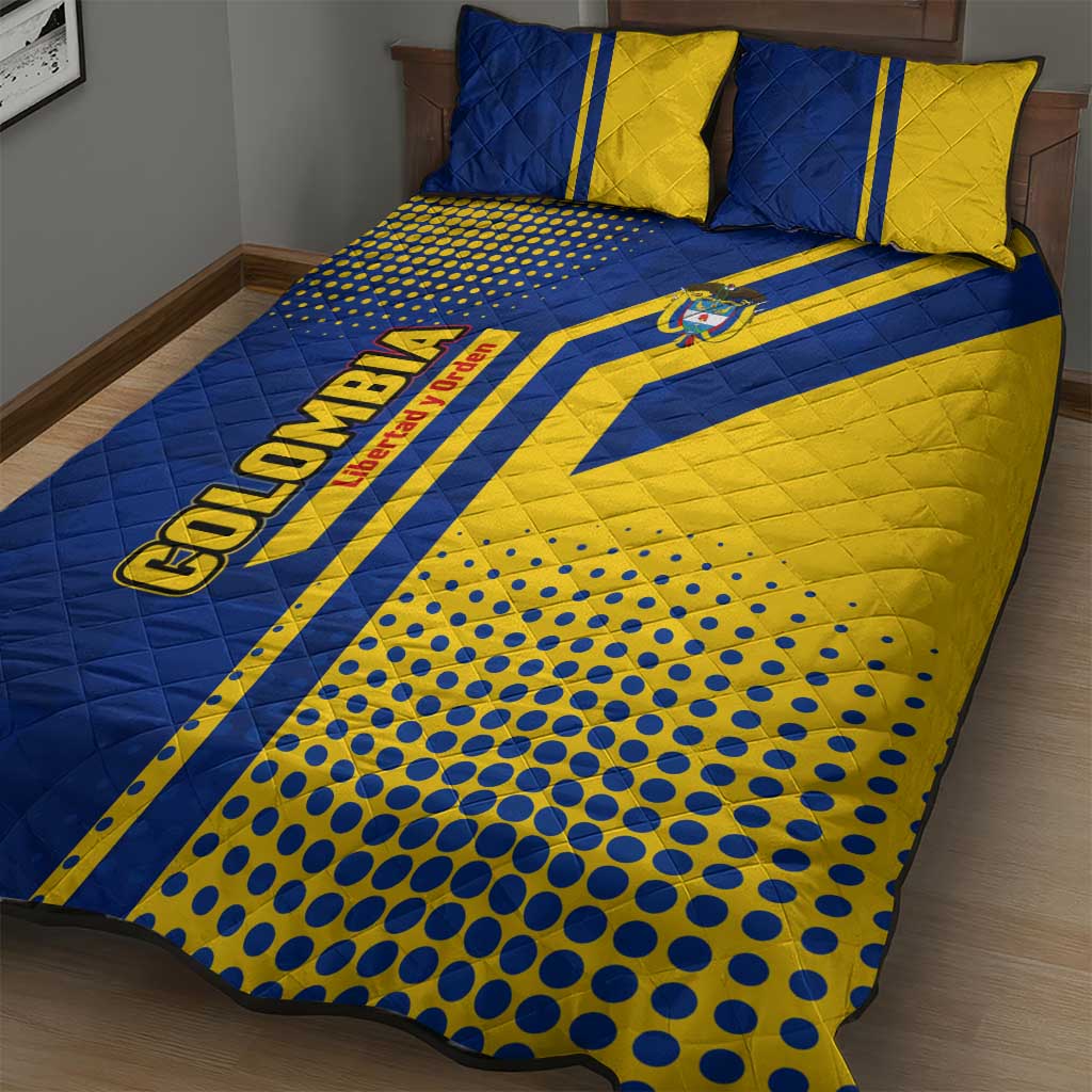 Colombia Flag Colors Quilt Bed Set with National Crest and Libertad y Orden Motto Design - Wonder Print Shop