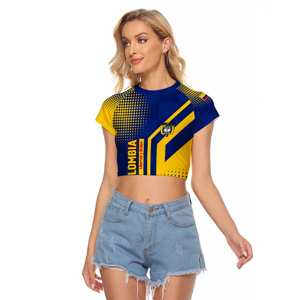 Colombia Flag Colors Raglan Cropped T Shirt with National Crest and Libertad y Orden Motto Design - Wonder Print Shop