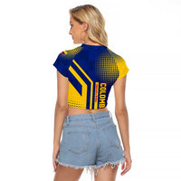 Colombia Flag Colors Raglan Cropped T Shirt with National Crest and Libertad y Orden Motto Design - Wonder Print Shop