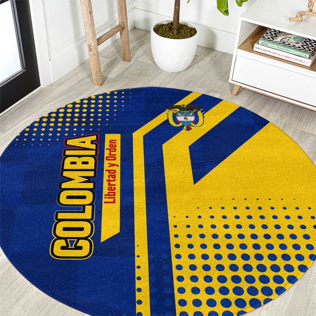 Colombia Flag Colors Round Carpet with National Crest and Libertad y Orden Motto Design - Wonder Print Shop