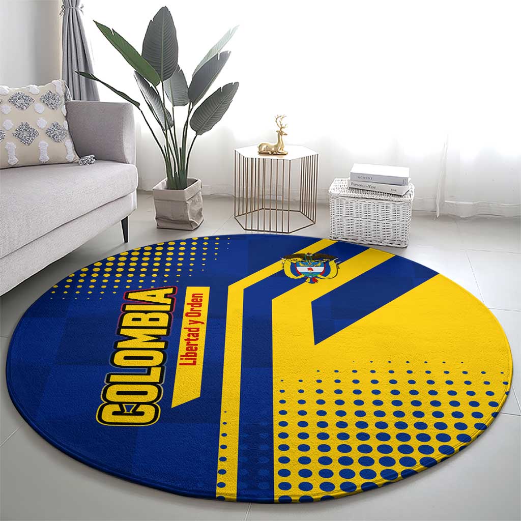 Colombia Flag Colors Round Carpet with National Crest and Libertad y Orden Motto Design - Wonder Print Shop