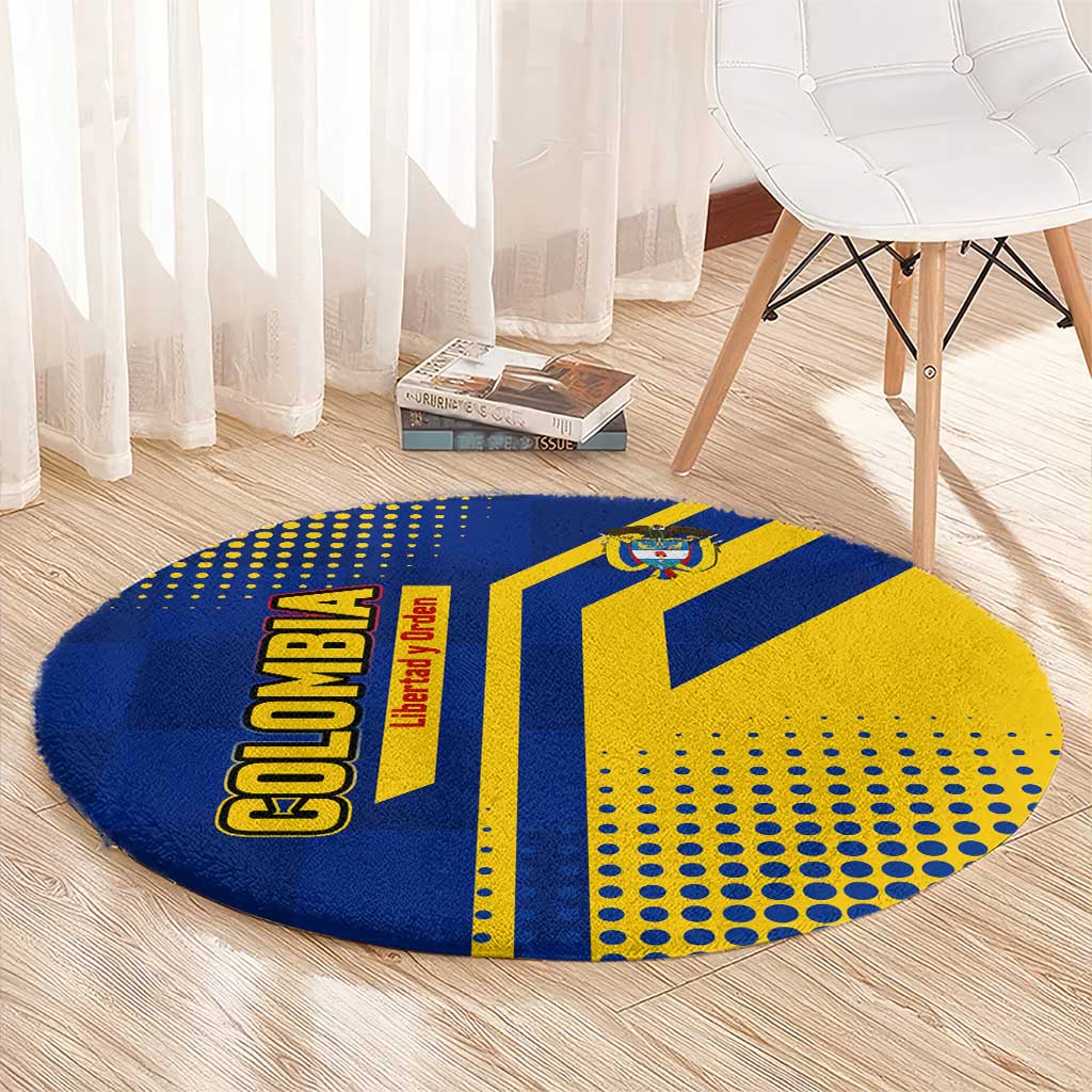 Colombia Flag Colors Round Carpet with National Crest and Libertad y Orden Motto Design - Wonder Print Shop