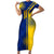 Colombia Flag Colors Short Sleeve Bodycon Dress with National Crest and Libertad y Orden Motto Design - Wonder Print Shop