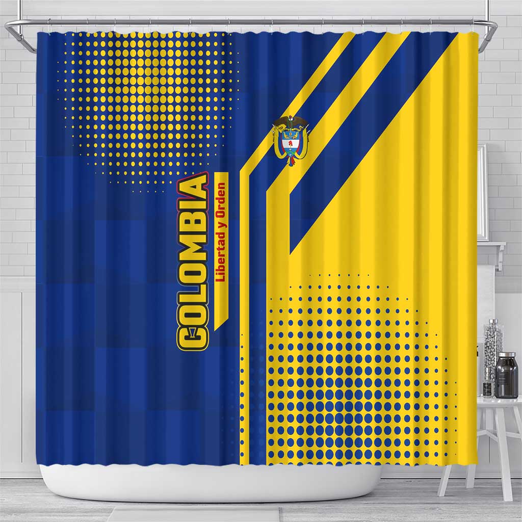 Colombia Flag Colors Shower Curtain with National Crest and Libertad y Orden Motto Design - Wonder Print Shop