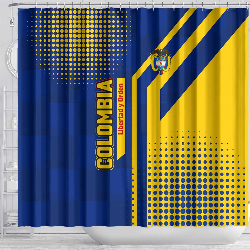 Colombia Flag Colors Shower Curtain with National Crest and Libertad y Orden Motto Design - Wonder Print Shop