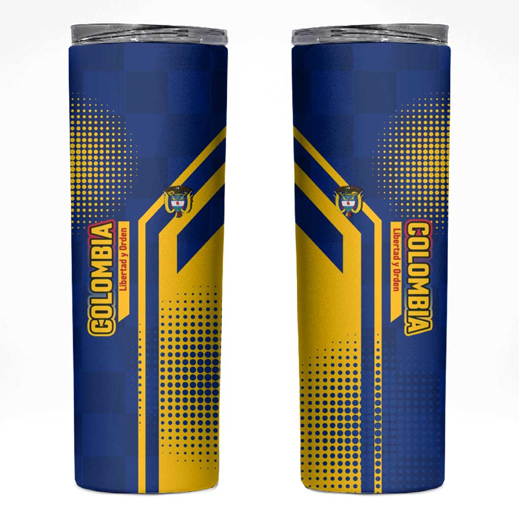 Colombia Flag Colors Skinny Tumbler with National Crest and Libertad y Orden Motto Design - Wonder Print Shop