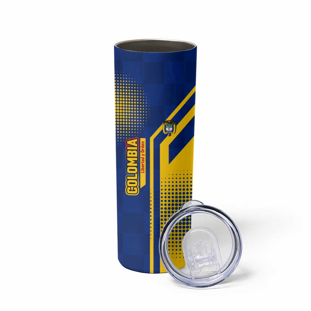 Colombia Flag Colors Skinny Tumbler with National Crest and Libertad y Orden Motto Design - Wonder Print Shop