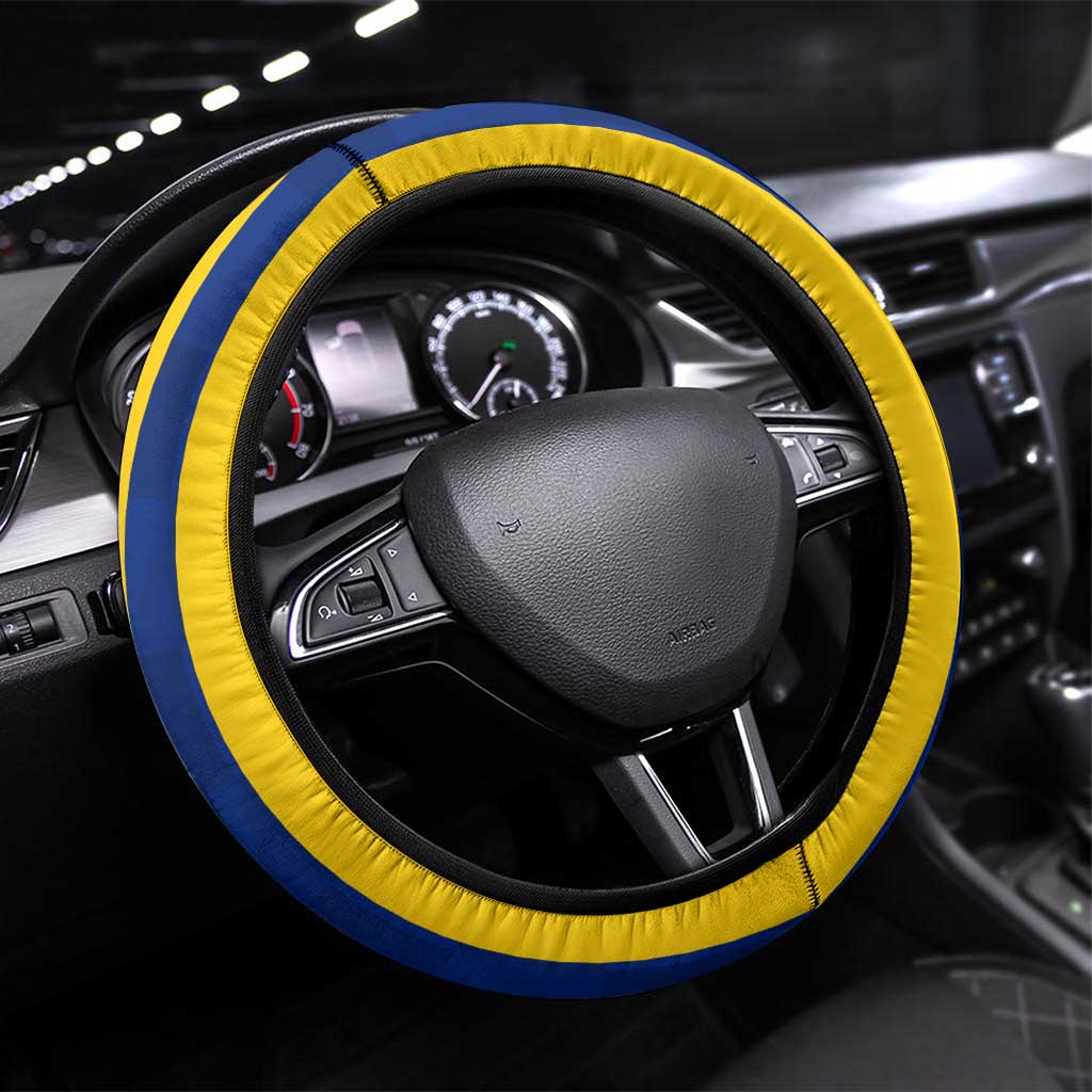 Colombia Flag Colors Steering Wheel Cover with National Crest and Libertad y Orden Motto Design - Wonder Print Shop