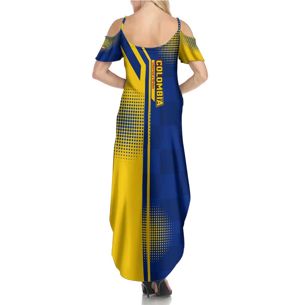 Colombia Flag Colors Summer Maxi Dress with National Crest and Libertad y Orden Motto Design - Wonder Print Shop