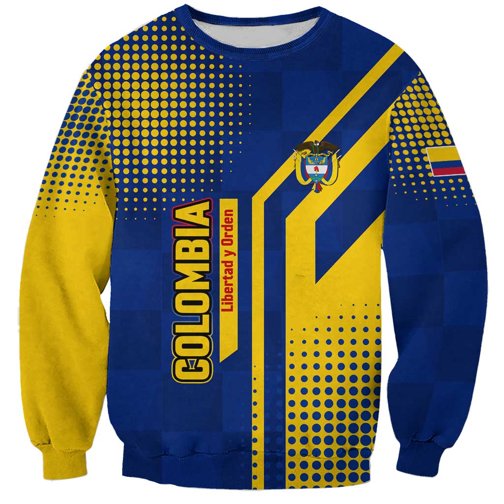 Colombia Flag Colors Sweatshirt with National Crest and Libertad y Orden Motto Design - Wonder Print Shop