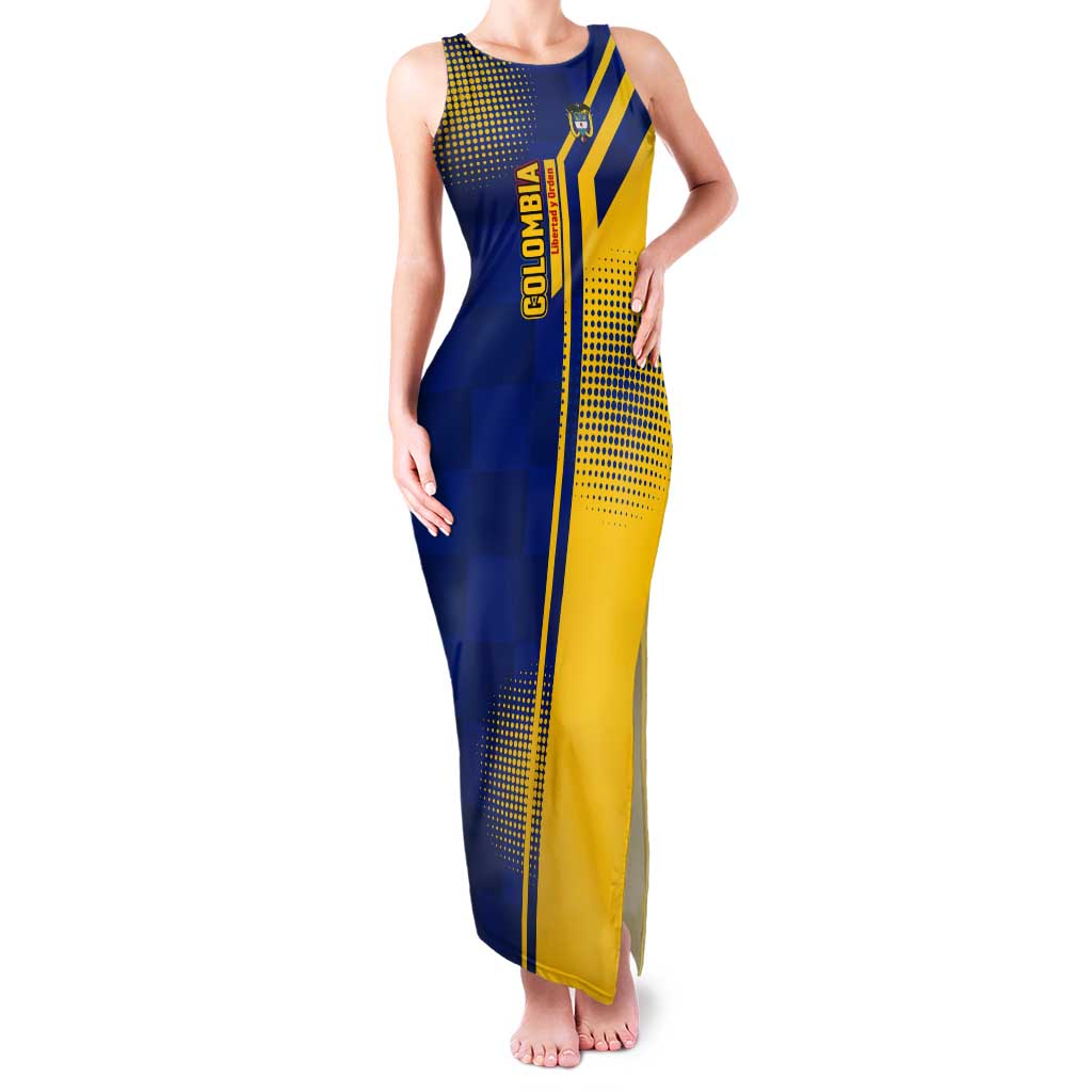 Colombia Flag Colors Tank Maxi Dress with National Crest and Libertad y Orden Motto Design - Wonder Print Shop