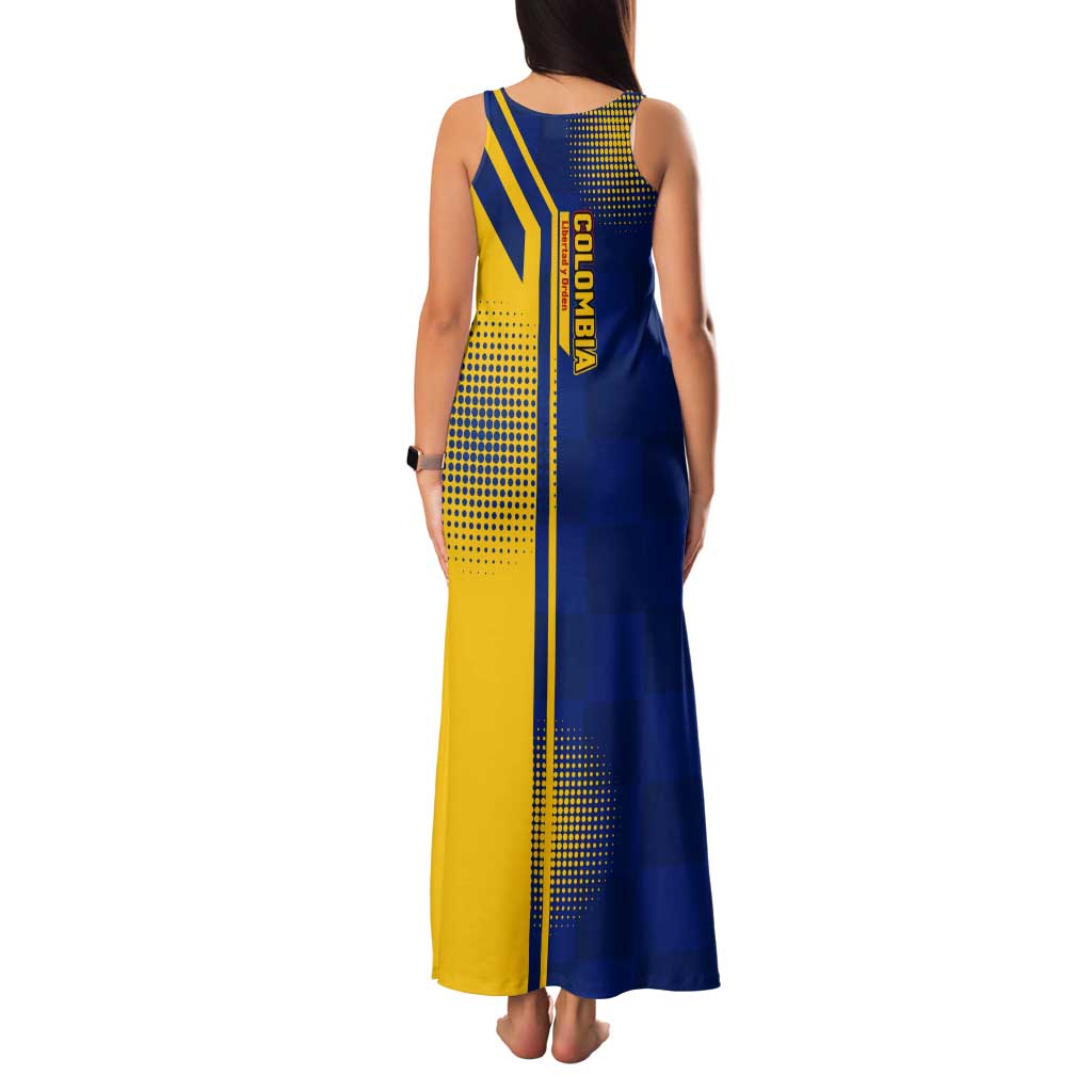 Colombia Flag Colors Tank Maxi Dress with National Crest and Libertad y Orden Motto Design - Wonder Print Shop