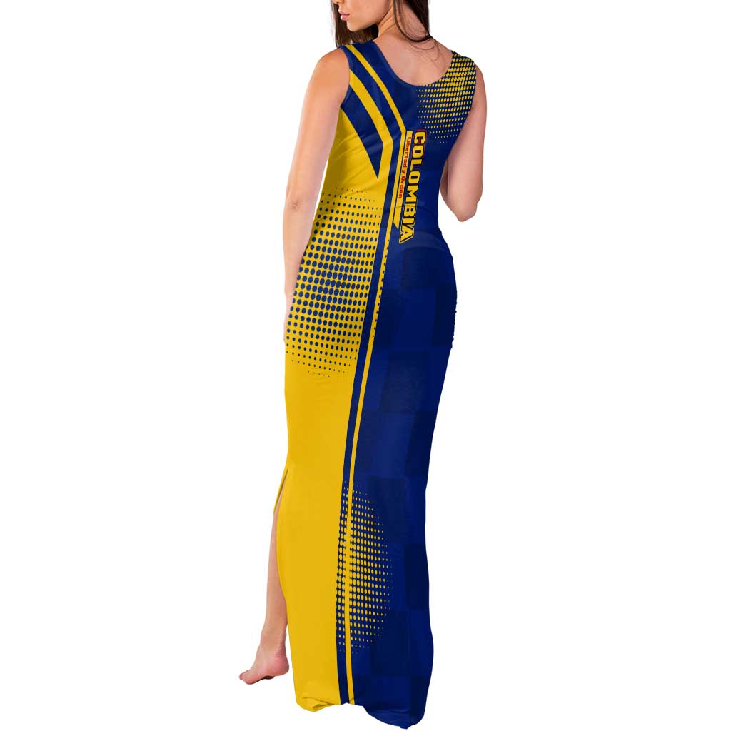 Colombia Flag Colors Tank Maxi Dress with National Crest and Libertad y Orden Motto Design - Wonder Print Shop