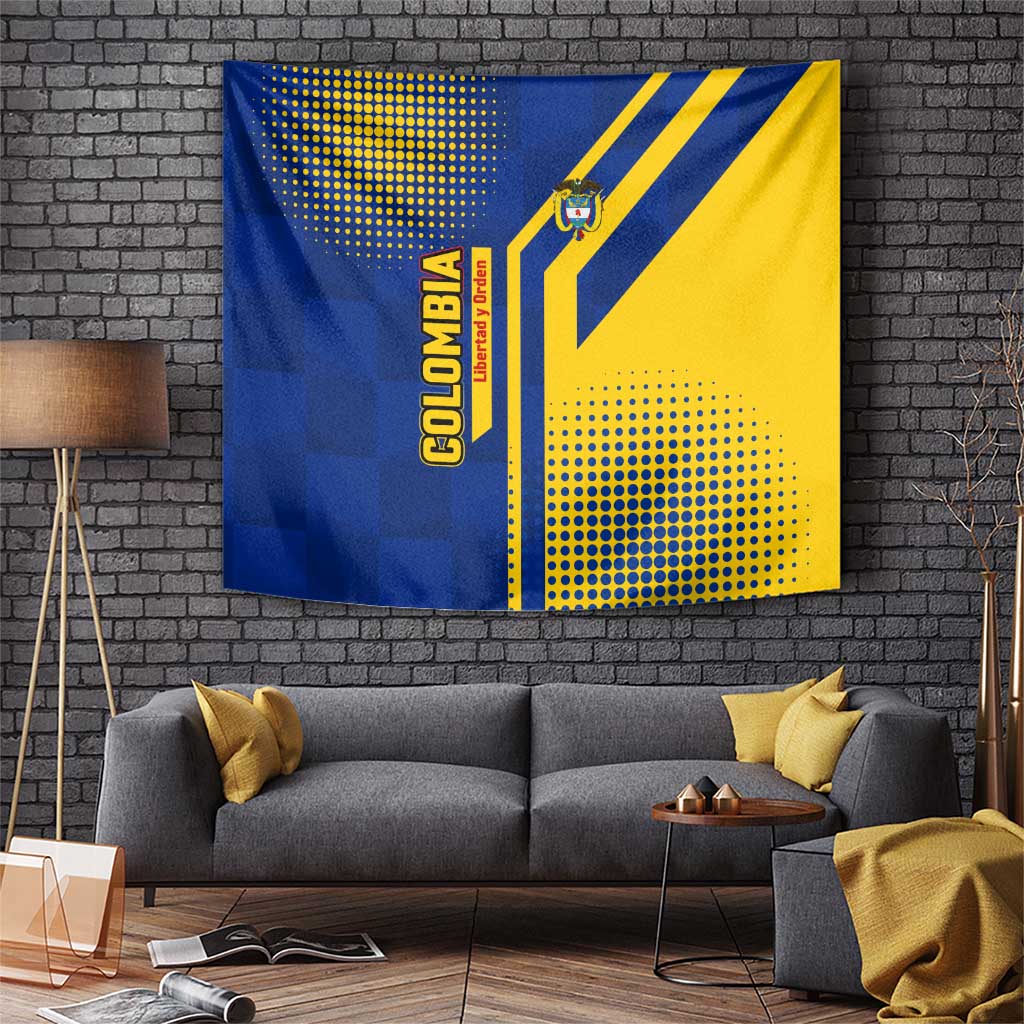 Colombia Flag Colors Tapestry with National Crest and Libertad y Orden Motto Design - Wonder Print Shop