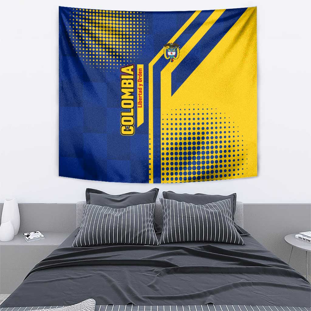 Colombia Flag Colors Tapestry with National Crest and Libertad y Orden Motto Design - Wonder Print Shop