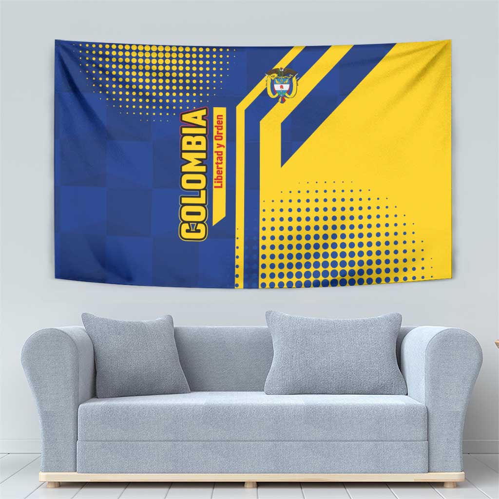 Colombia Flag Colors Tapestry with National Crest and Libertad y Orden Motto Design - Wonder Print Shop