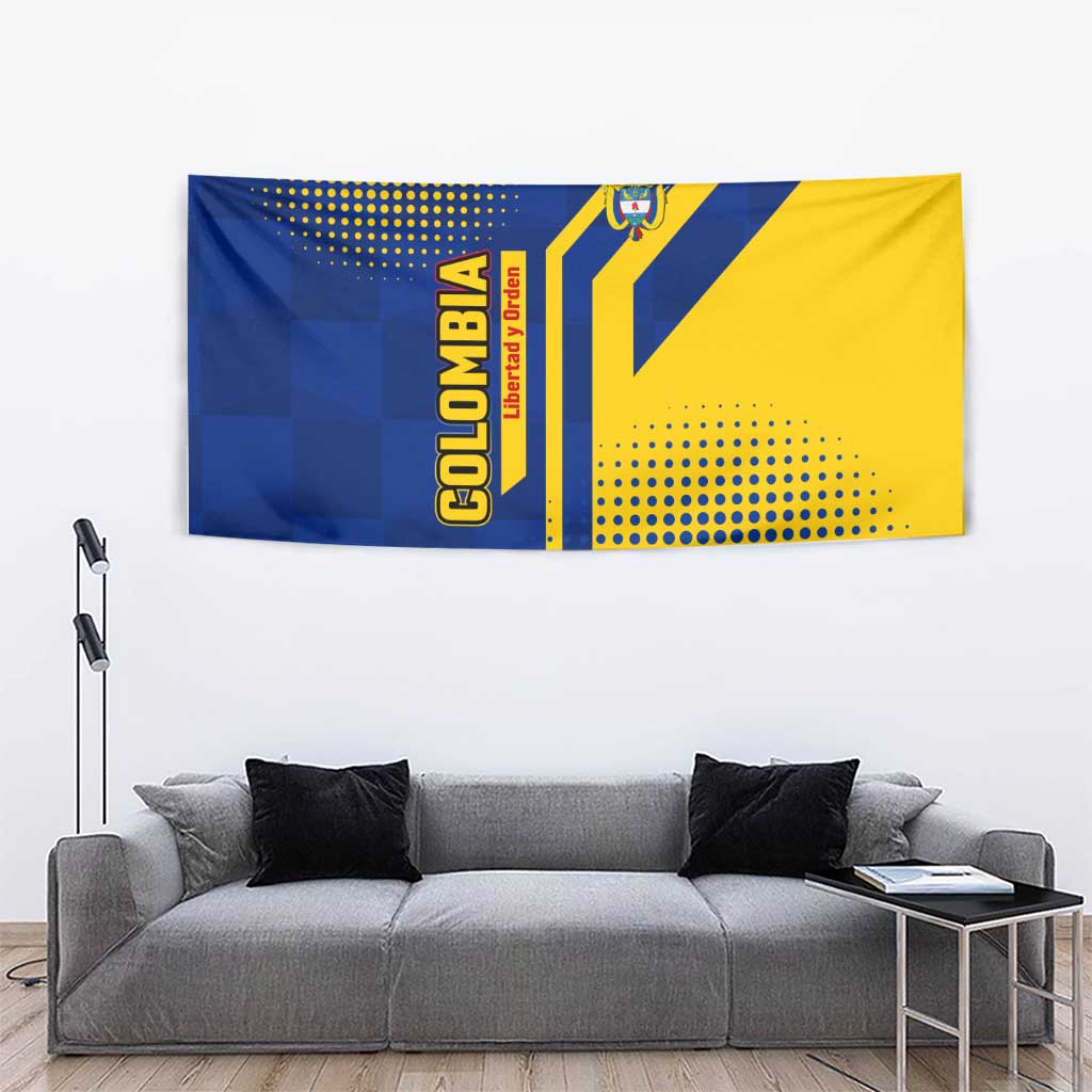 Colombia Flag Colors Tapestry with National Crest and Libertad y Orden Motto Design - Wonder Print Shop