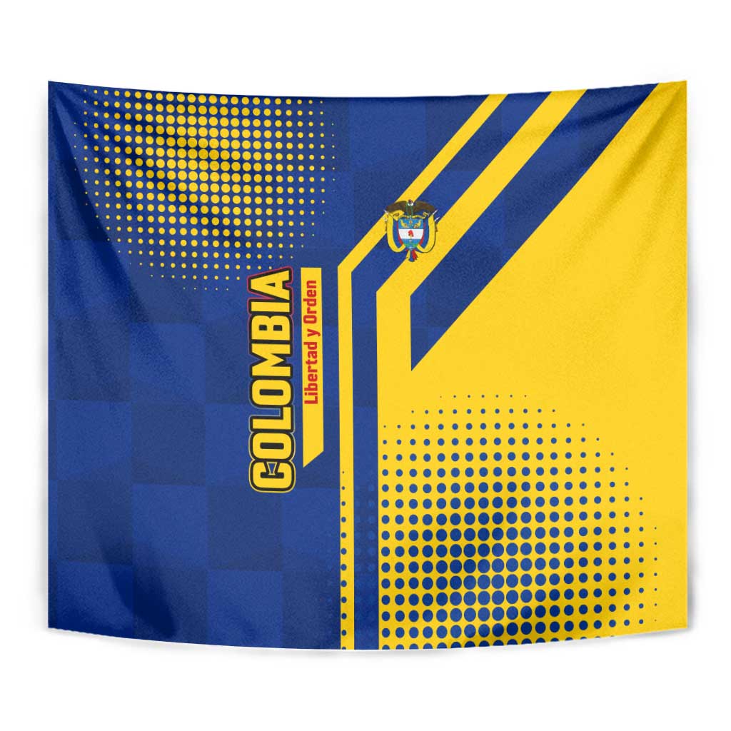 Colombia Flag Colors Tapestry with National Crest and Libertad y Orden Motto Design - Wonder Print Shop