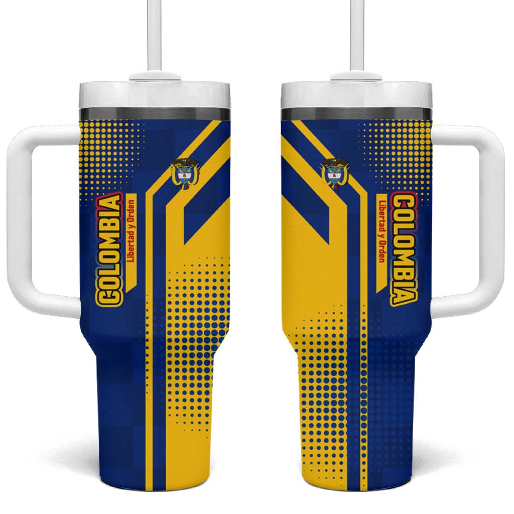 Colombia Flag Colors Tumbler With Handle with National Crest and Libertad y Orden Motto Design - Wonder Print Shop