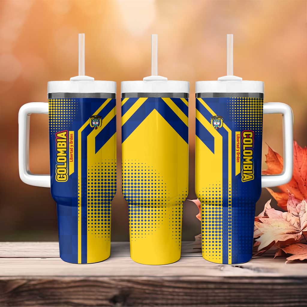 Colombia Flag Colors Tumbler With Handle with National Crest and Libertad y Orden Motto Design - Wonder Print Shop