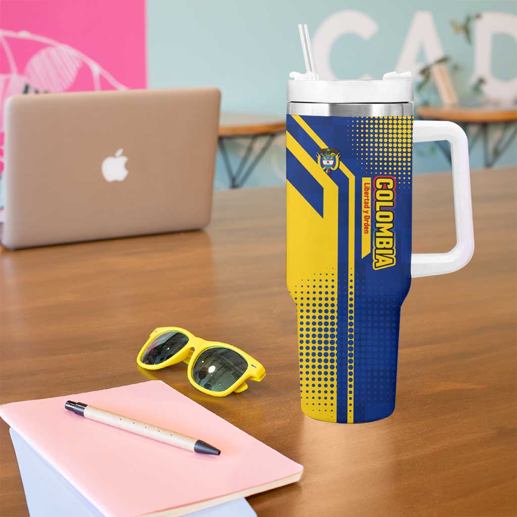 Colombia Flag Colors Tumbler With Handle with National Crest and Libertad y Orden Motto Design - Wonder Print Shop