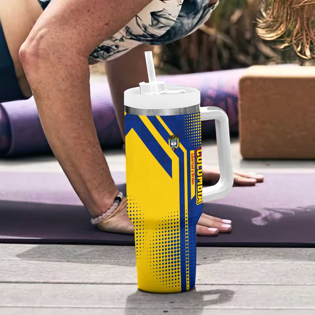 Colombia Flag Colors Tumbler With Handle with National Crest and Libertad y Orden Motto Design - Wonder Print Shop