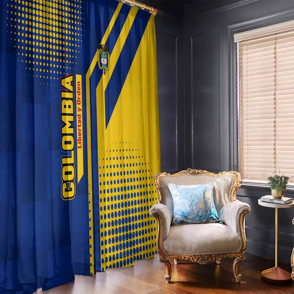 Colombia Flag Colors Window Curtain with National Crest and Libertad y Orden Motto Design - Wonder Print Shop