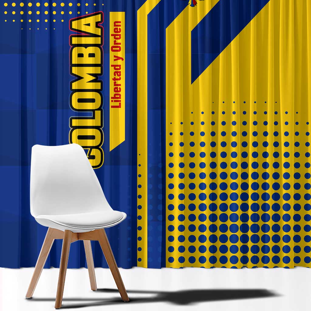 Colombia Flag Colors Window Curtain with National Crest and Libertad y Orden Motto Design - Wonder Print Shop