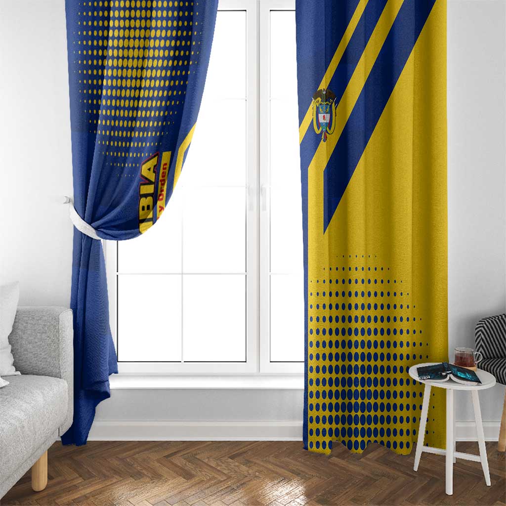 Colombia Flag Colors Window Curtain with National Crest and Libertad y Orden Motto Design - Wonder Print Shop