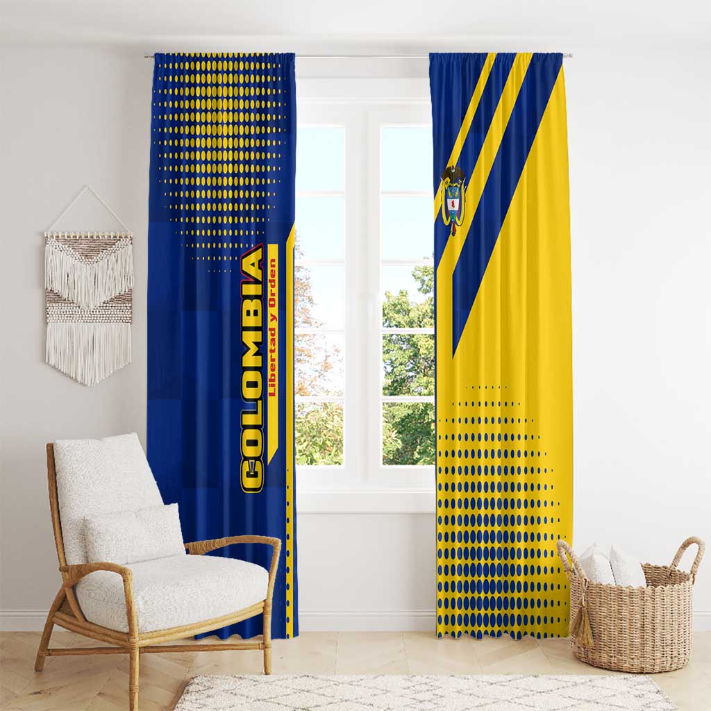 Colombia Flag Colors Window Curtain with National Crest and Libertad y Orden Motto Design - Wonder Print Shop