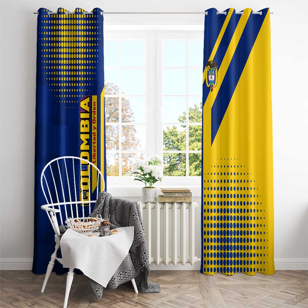 Colombia Flag Colors Window Curtain with National Crest and Libertad y Orden Motto Design - Wonder Print Shop