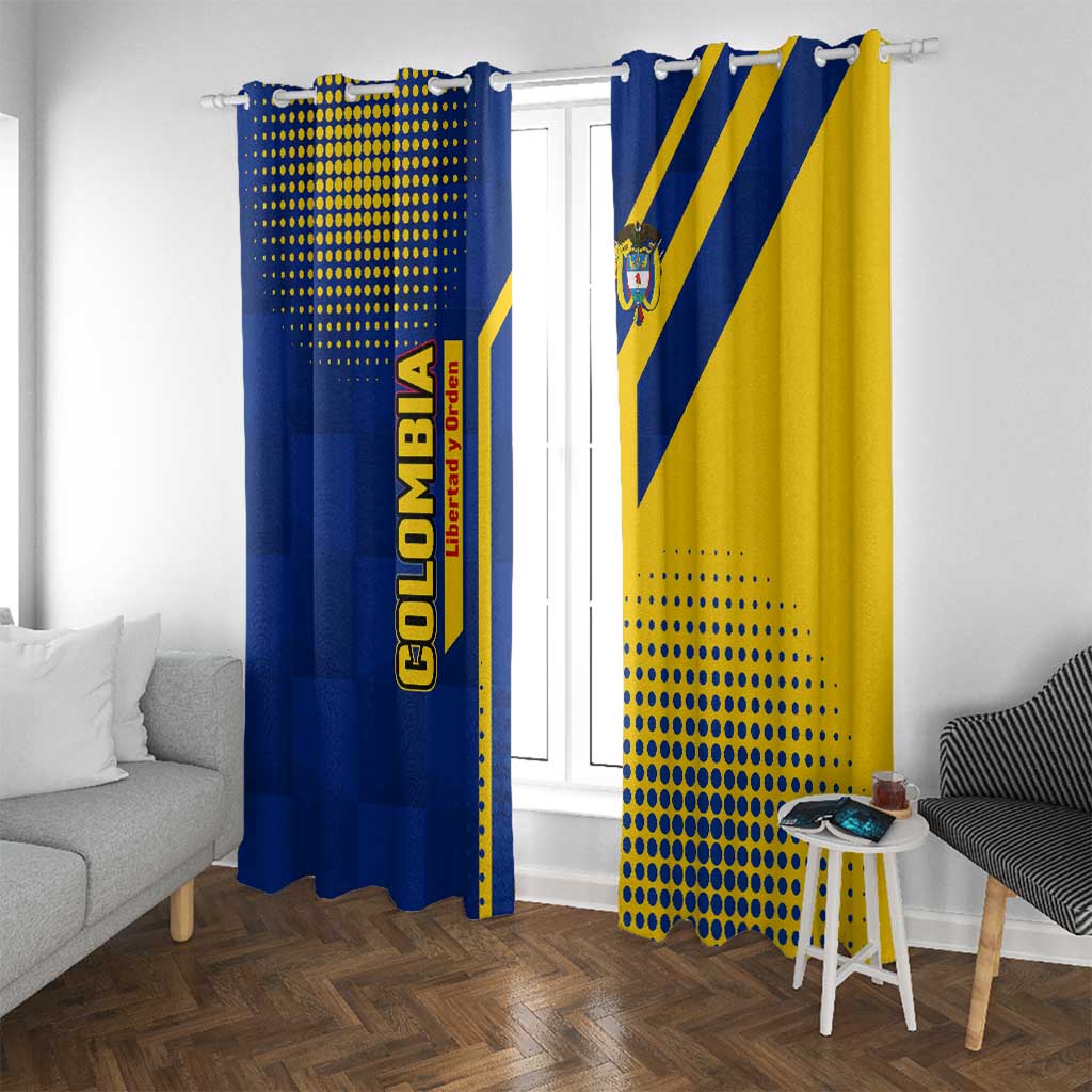 Colombia Flag Colors Window Curtain with National Crest and Libertad y Orden Motto Design - Wonder Print Shop