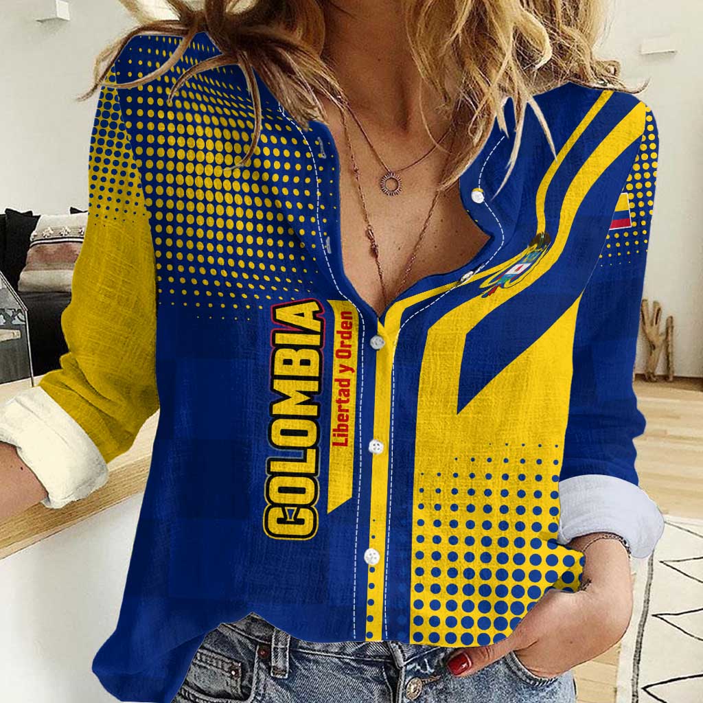 Colombia Flag Colors Women Casual Shirt with National Crest and Libertad y Orden Motto Design - Wonder Print Shop