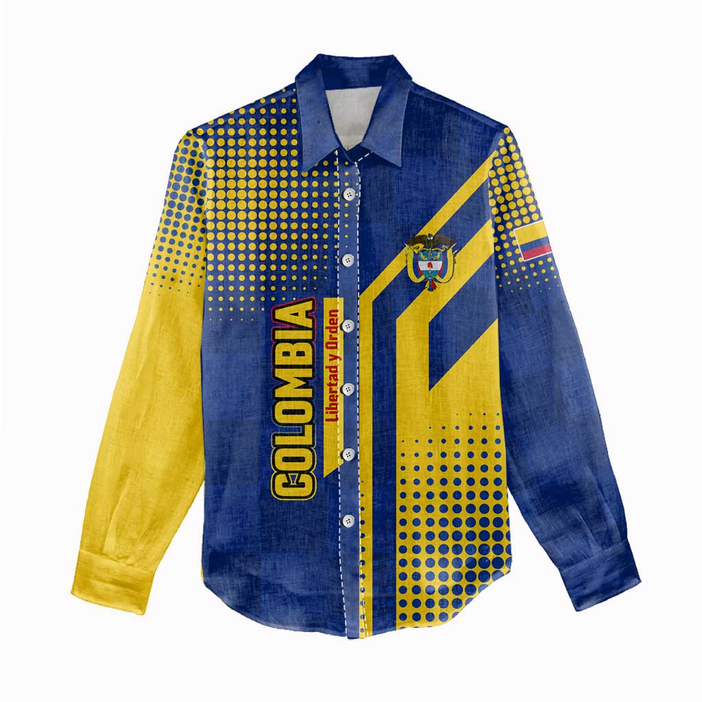 Colombia Flag Colors Women Casual Shirt with National Crest and Libertad y Orden Motto Design - Wonder Print Shop