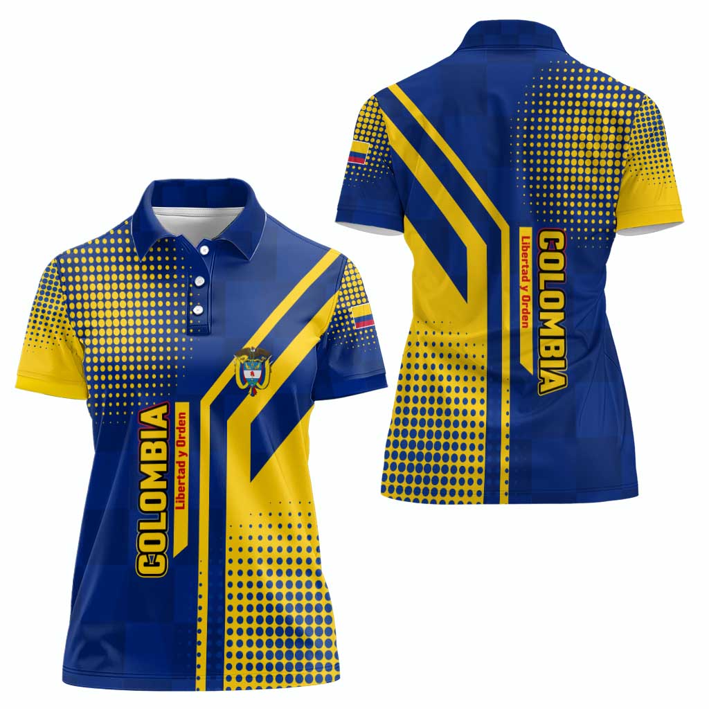 Colombia Flag Colors Women Polo Shirt with National Crest and Libertad y Orden Motto Design - Wonder Print Shop