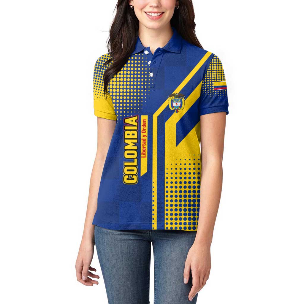 Colombia Flag Colors Women Polo Shirt with National Crest and Libertad y Orden Motto Design - Wonder Print Shop