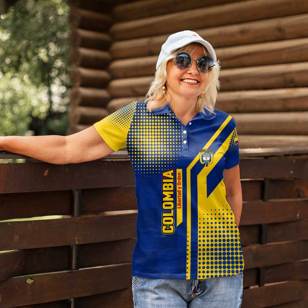 Colombia Flag Colors Women Polo Shirt with National Crest and Libertad y Orden Motto Design - Wonder Print Shop