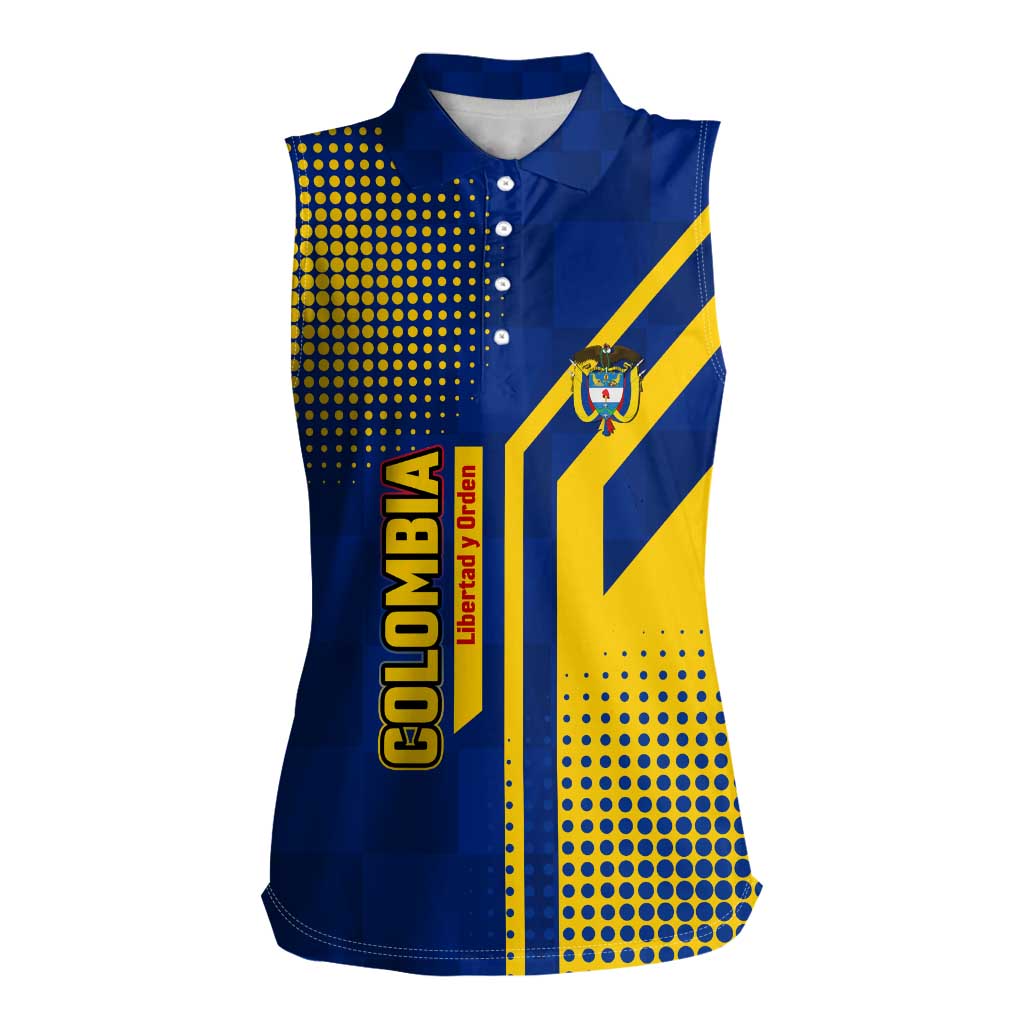 Colombia Flag Colors Women Sleeveless Polo Shirt with National Crest and Libertad y Orden Motto Design - Wonder Print Shop