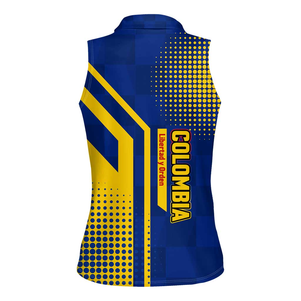 Colombia Flag Colors Women Sleeveless Polo Shirt with National Crest and Libertad y Orden Motto Design - Wonder Print Shop