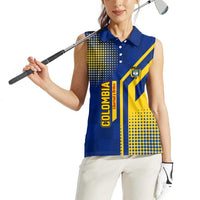 Colombia Flag Colors Women Sleeveless Polo Shirt with National Crest and Libertad y Orden Motto Design - Wonder Print Shop