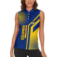 Colombia Flag Colors Women Sleeveless Polo Shirt with National Crest and Libertad y Orden Motto Design - Wonder Print Shop