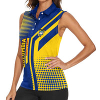 Colombia Flag Colors Women Sleeveless Polo Shirt with National Crest and Libertad y Orden Motto Design - Wonder Print Shop