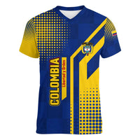 Colombia Flag Colors Women V-Neck T-Shirt with National Crest and Libertad y Orden Motto Design - Wonder Print Shop