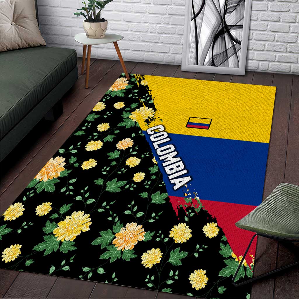 Colombia Yellow Flower Pattern Area Rug with Flag Colors and Floree de Libertad Design - Wonder Print Shop