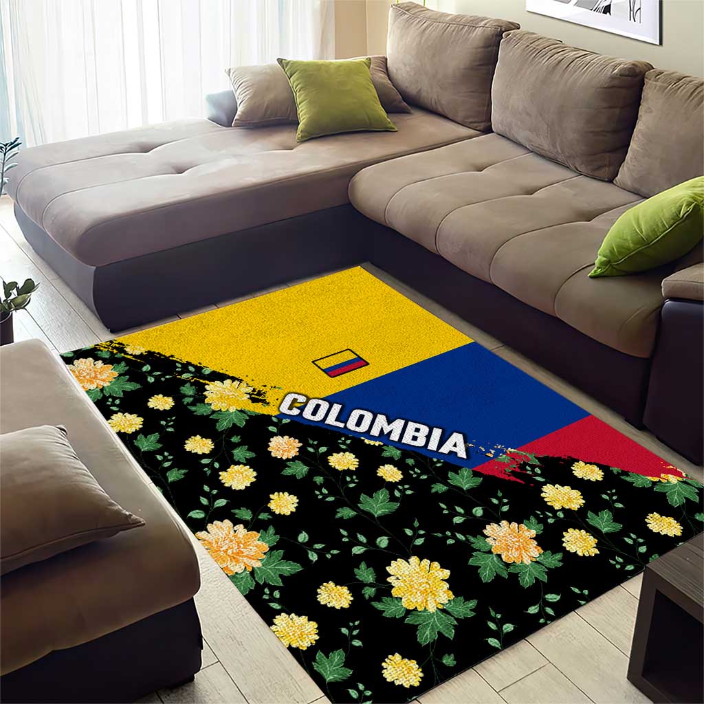 Colombia Yellow Flower Pattern Area Rug with Flag Colors and Floree de Libertad Design - Wonder Print Shop
