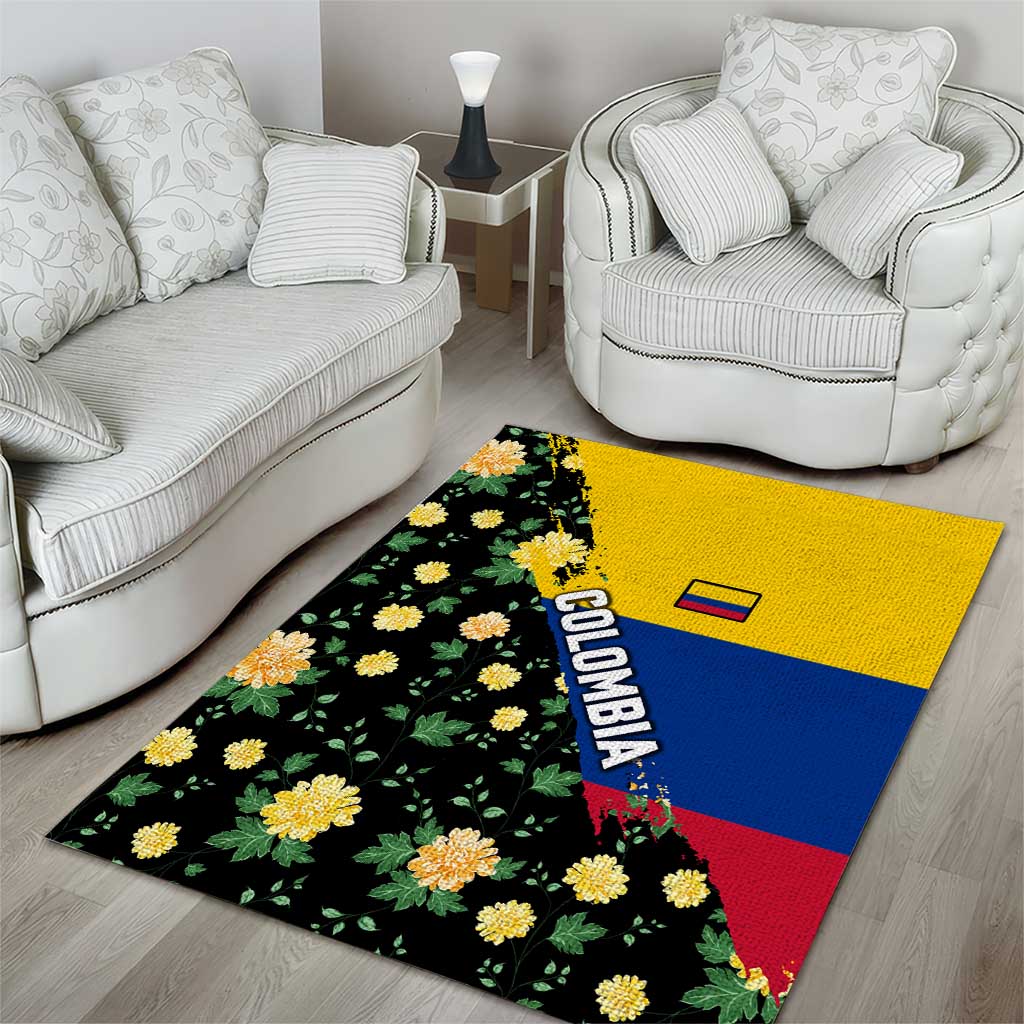 Colombia Yellow Flower Pattern Area Rug with Flag Colors and Floree de Libertad Design - Wonder Print Shop
