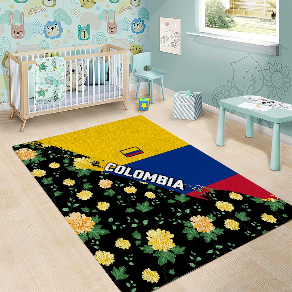 Colombia Yellow Flower Pattern Area Rug with Flag Colors and Floree de Libertad Design - Wonder Print Shop