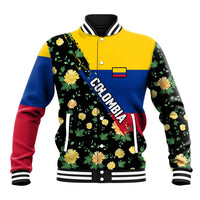 Colombia Yellow Flower Pattern Baseball Jacket with Flag Colors and Floree de Libertad Design - Wonder Print Shop